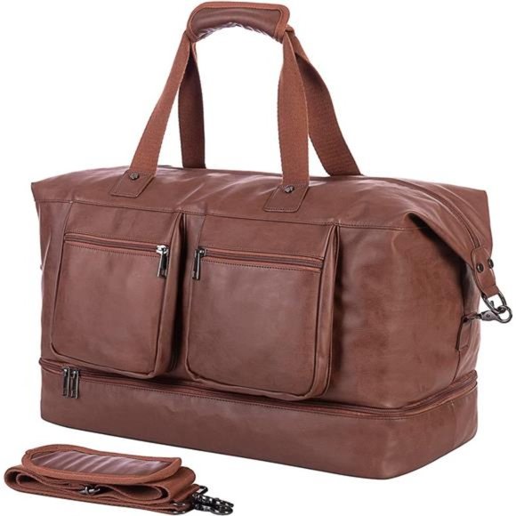 Travel Duffle Bag,Leather Overnight Bag for Mens Carry on Bag Weekender Bags